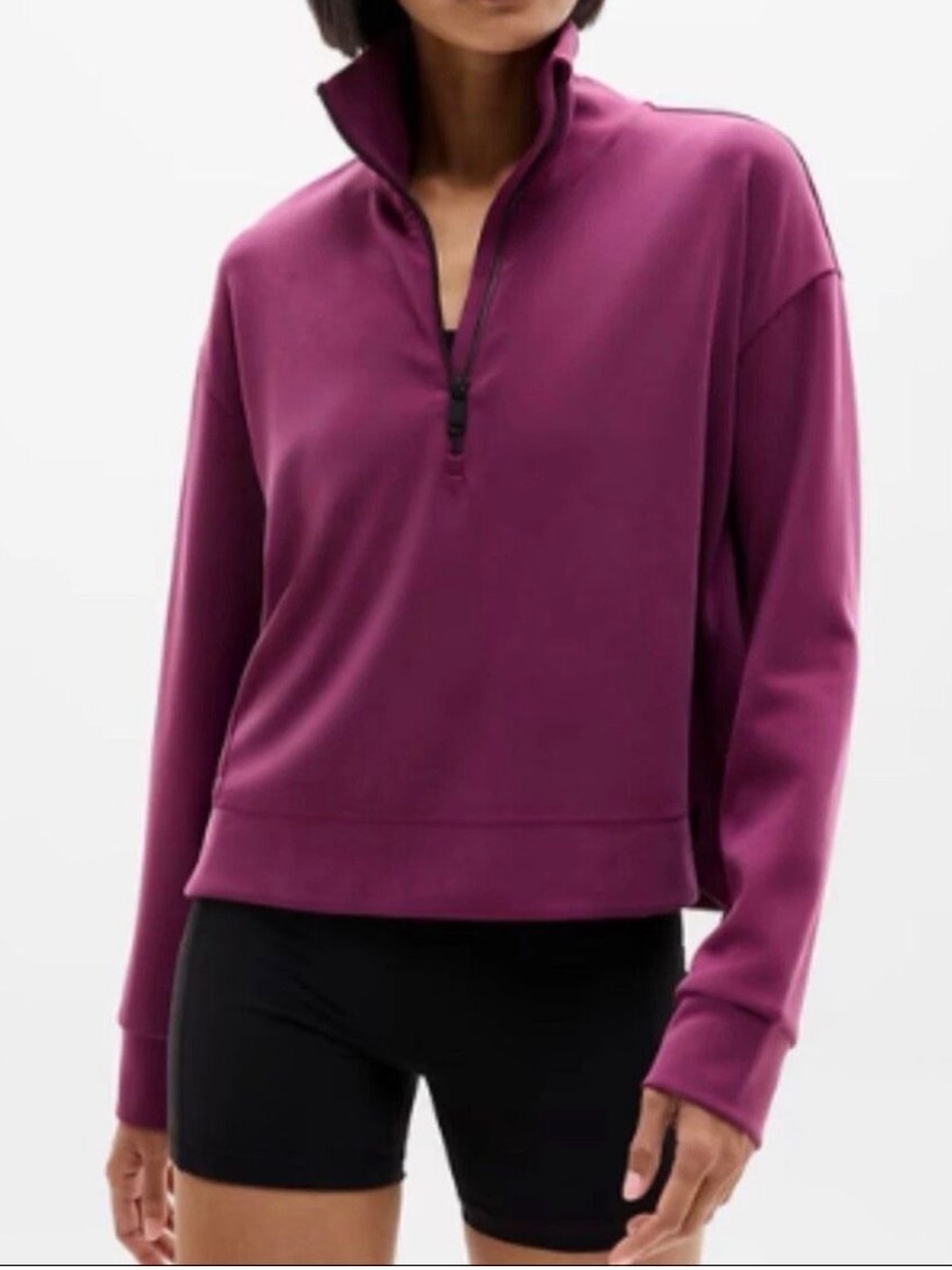 athleta SEASOFT CLASSIC 1/4 ZIP SWEATSHIRT Deep Berry Plum XS New